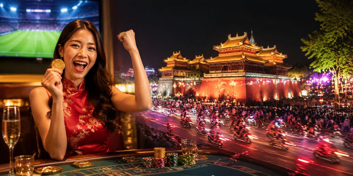 Bàn baccarat neon lung linh tại Huế trong không khí casino trực tuyến sôi động